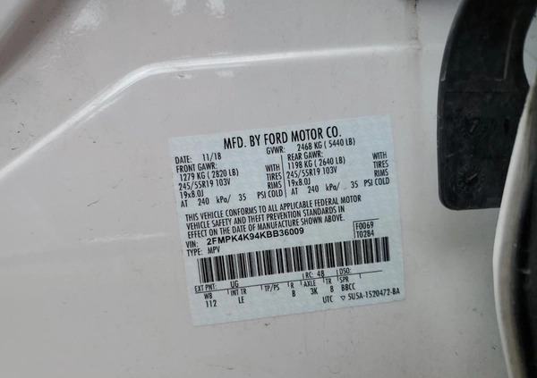Ford EDGE cena 49000 przebieg: 78878, rok produkcji 2019 z Działoszyn małe 79